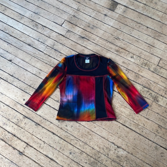 Vintage 1990s Libra Abstract Semi Sheer Blouse - Picture 2 of 8